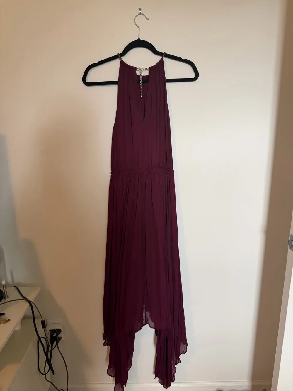 Michael Kors Wine Halter Asymmetrical Maxi Dress Sz S chiffon